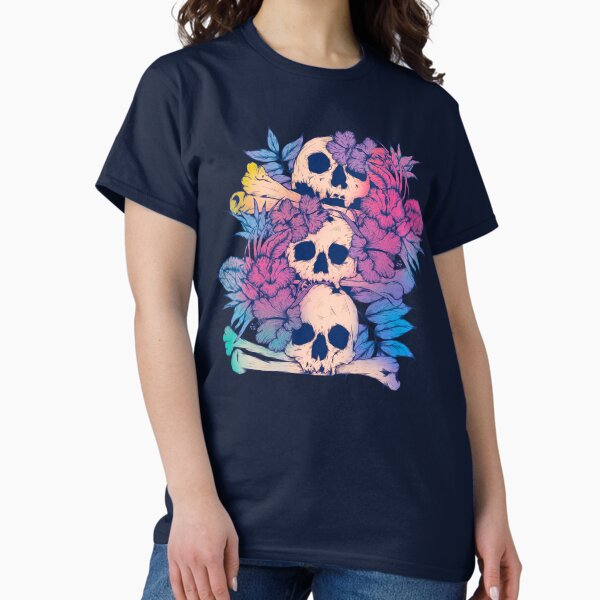 Artikel-Vorschau von Totenkopf mit gekreuzten Knochen und Regenbogenblumen – Lebendige gotische Blumenkunst, designt und verkauft von Jess.a.creates.
