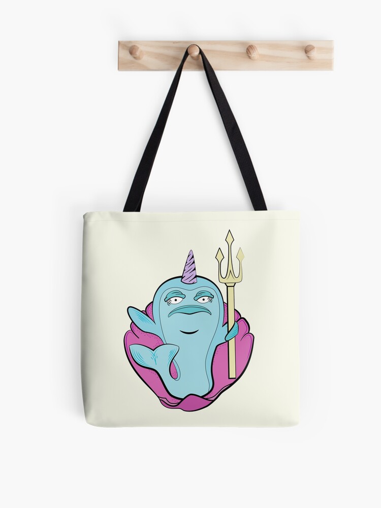 Tote Bag, Grumpy Narwhal King designed and sold by Otter-Grotto