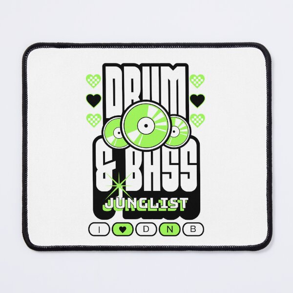 Item preview, DRUM AND BASS - 3 Records & Hearts (Black/Lime) designed and sold by Discothreadz.