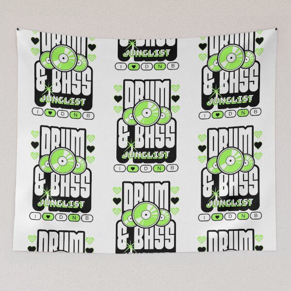 Item preview, DRUM AND BASS  - 3 Records & Hearts (Black/Lime)  designed and sold by Discothreadz.