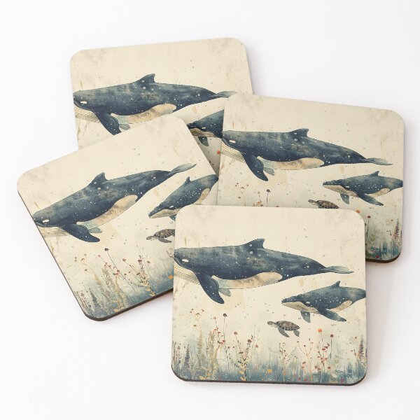 Item preview, couple Whale  Humpback art prints vintage designed and sold by Rockwpapart.