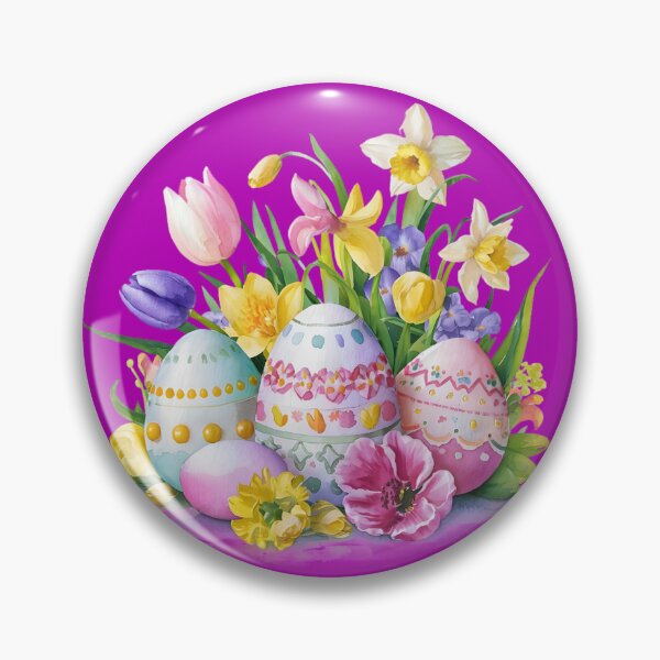 Artikelvorschau, Osterfeier: Lebendige bemalte Eier inmitten von Frühlingsblüten entworfen und verkauft von Trendsecne.