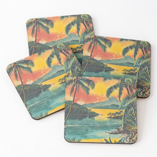 Item preview, Tropical Hawaiian Beach Cove Sunset Vintage Art designed and sold by LVTFCOarts.