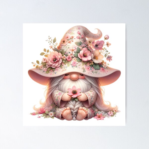 Item preview, cute gnome Pink flower Sticker designed and sold by Aonsnoopy.