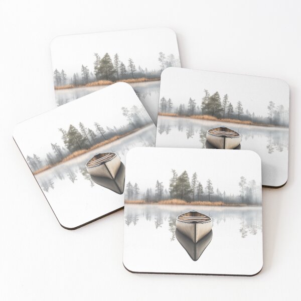 Item preview, Canoe with reflection on a calm lake with trees in the background designed and sold by Roxane Bay.