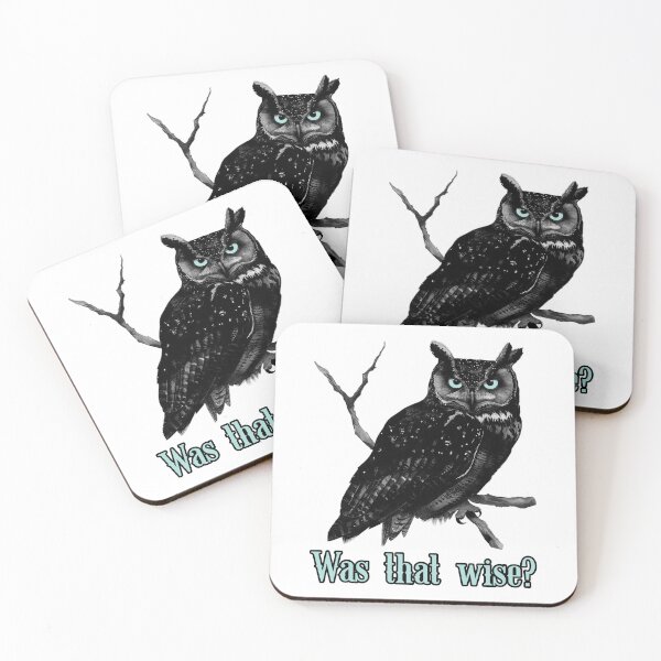 Item preview, Was that wise? Black and white version with sky blue eyes. A very judgy owl looking at you like, I saw that. designed and sold by JoyOfHopeStore.
