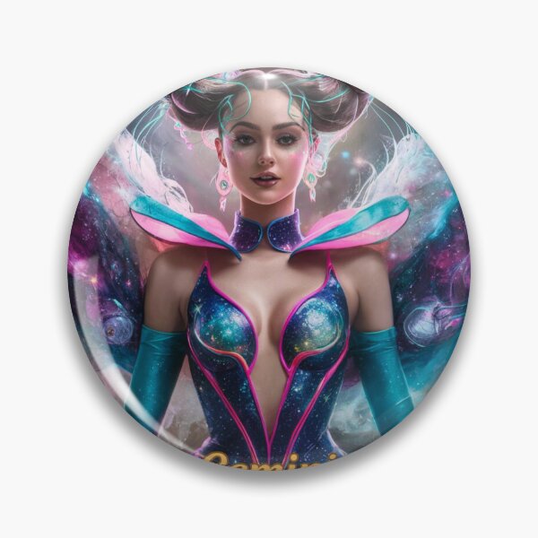 Item preview, Gemini Zodiac, whimsical gemini, gemini girl, cosmic girl, cyberpunk girl designed and sold by ZodiacWonders.