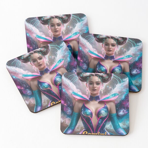 Item preview, Gemini Zodiac, whimsical gemini, gemini girl, cosmic girl, cyberpunk girl designed and sold by ZodiacWonders.