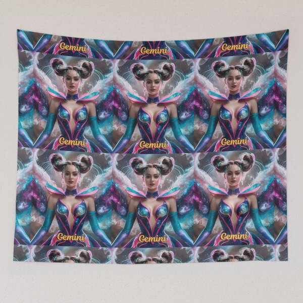 Item preview, Gemini Zodiac, whimsical gemini, gemini girl, cosmic girl, cyberpunk girl designed and sold by ZodiacWonders.