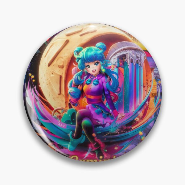 Item preview, Gemini Zodiac, whimsical gemini, gemini girl, cosmic girl, cyberpunk girl designed and sold by ZodiacWonders.