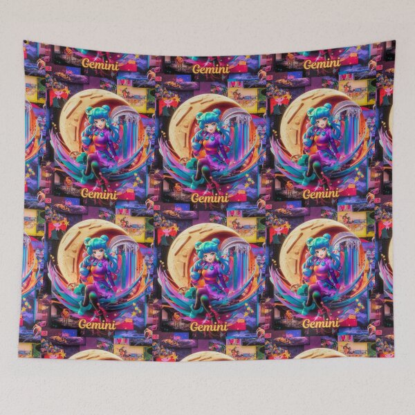 Item preview, Gemini Zodiac, whimsical gemini, gemini girl, cosmic girl, cyberpunk girl designed and sold by ZodiacWonders.