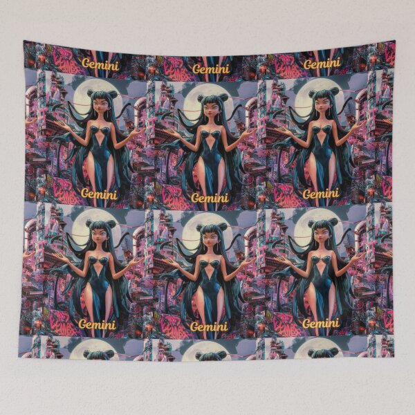 Item preview, Gemini Zodiac, whimsical gemini, gemini girl, cosmic girl, cyberpunk girl designed and sold by ZodiacWonders.
