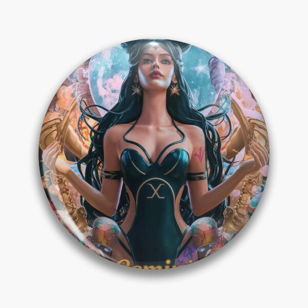 Item preview, Gemini Zodiac, whimsical gemini, gemini girl, cosmic girl, cyberpunk girl designed and sold by ZodiacWonders.
