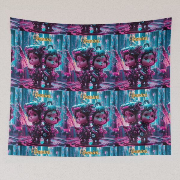 Item preview, Gemini Zodiac, whimsical gemini, gemini girl, cosmic girl, cyberpunk girl designed and sold by ZodiacWonders.