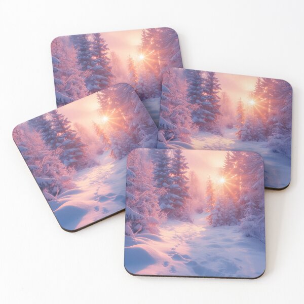 Item preview, Winter wonderland sunset light in the woods designed and sold by Art by Lilia.