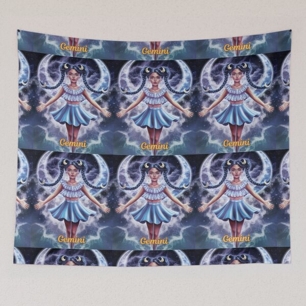 Item preview, Gemini Zodiac, whimsical gemini, gemini girl, cosmic girl designed and sold by ZodiacWonders.