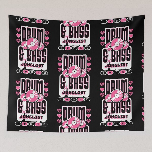 Item preview, DRUM AND BASS  - 3 Records & Hearts (white/pink)  designed and sold by Discothreadz.