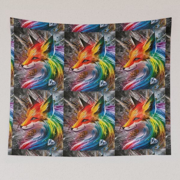 Item preview, Fox Portrait. rainbow fox, colorful fox designed and sold by FoxVibes.