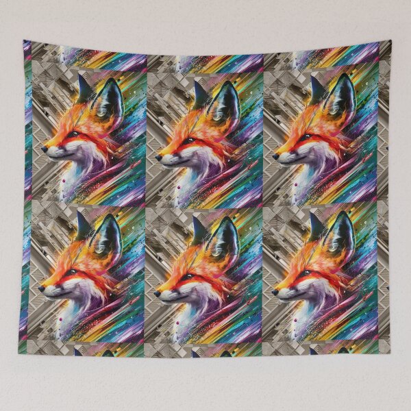 Item preview, Fox Portrait. rainbow fox, colorful fox designed and sold by FoxVibes.