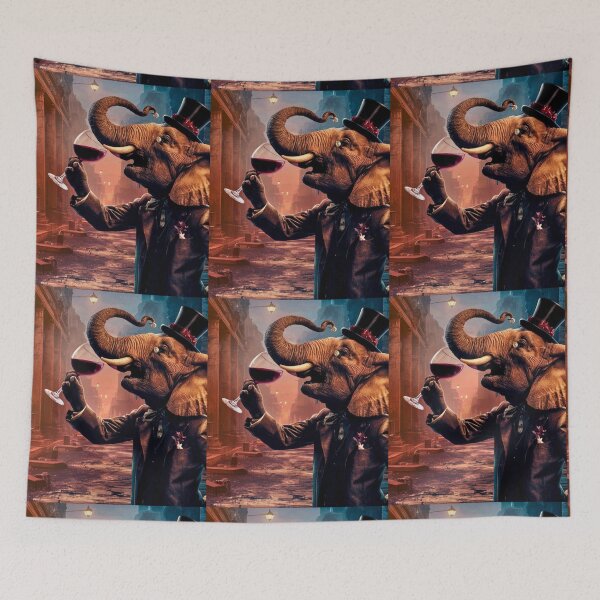 Item preview, Elephant Portrait. elephant with wine designed and sold by ElephantVibes.