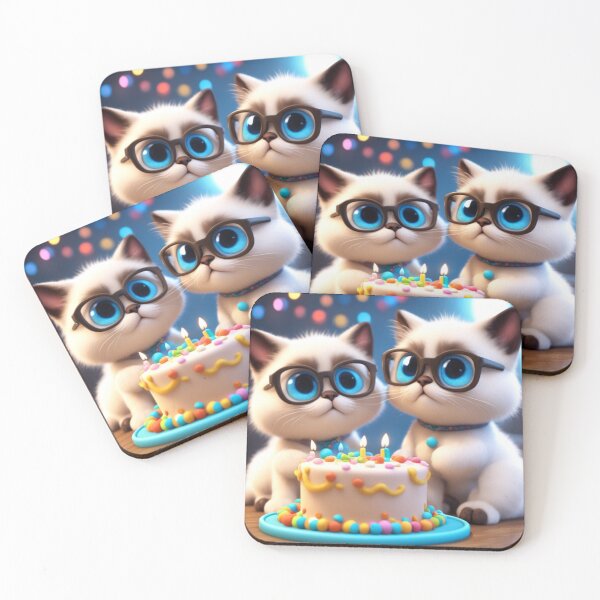Item preview, Cute Siamese cat is having a cake at her birthday party designed and sold by jotottenham.