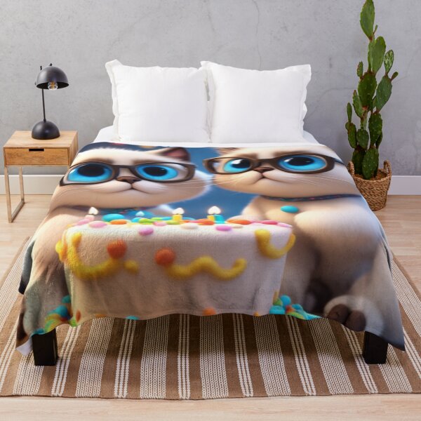 Item preview, Cute Siamese cat is having a cake at her birthday party designed and sold by jotottenham.