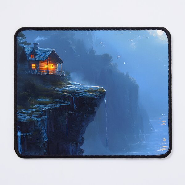 Item preview, Isolated cabin on cliff under moonlit night designed and sold by Artessie.