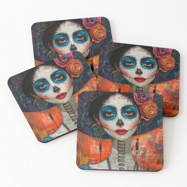 Item preview, Colorful Dia de los Muertos art portrait designed and sold by Artessie.