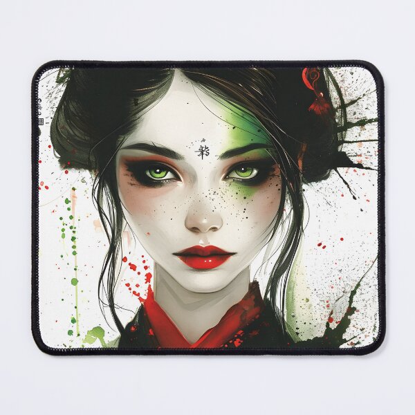 Item preview, Artistic illustration of a geisha with green eyes designed and sold by Artessie.