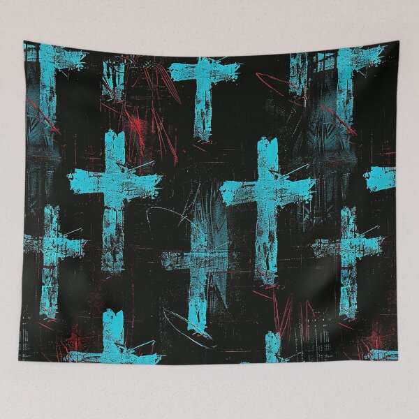 Item preview, Turquoise Crosses on Black - Grungy Pattern Design designed and sold by 33wolvesdesigns.