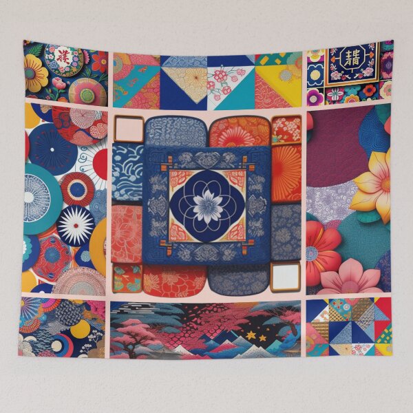 Item preview, Asian inspired Patchwork quilt pattern  designed and sold by Roxburylane.