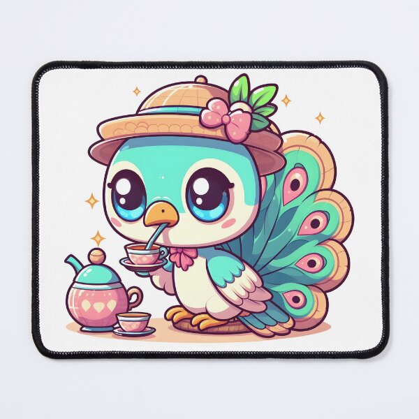 Item preview, Kawaii Peacock With A Teacup And Saucer Drinking Tea designed and sold by CanvasCutie.