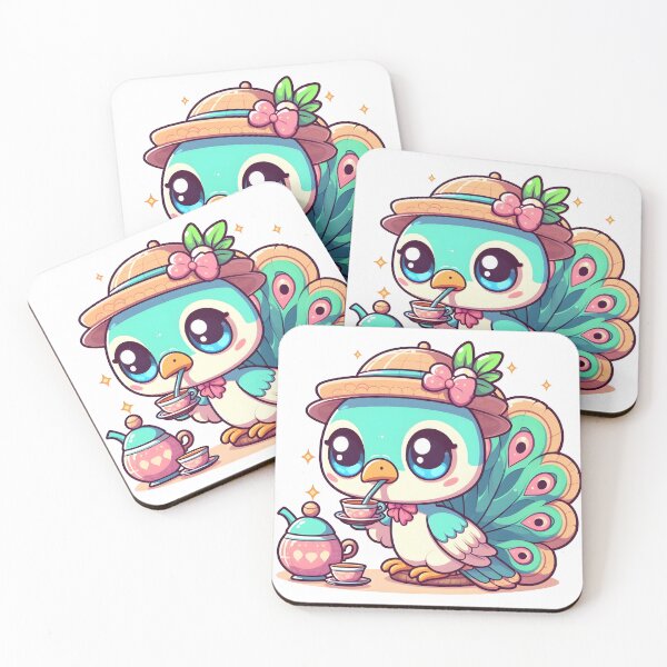 Item preview, Kawaii Peacock With A Teacup And Saucer Drinking Tea designed and sold by CanvasCutie.