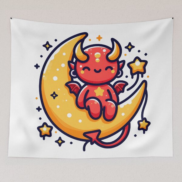Item preview, Kawaii Buoyant Demon: Wearing Star-Shaped Earrings designed and sold by CanvasCutie.