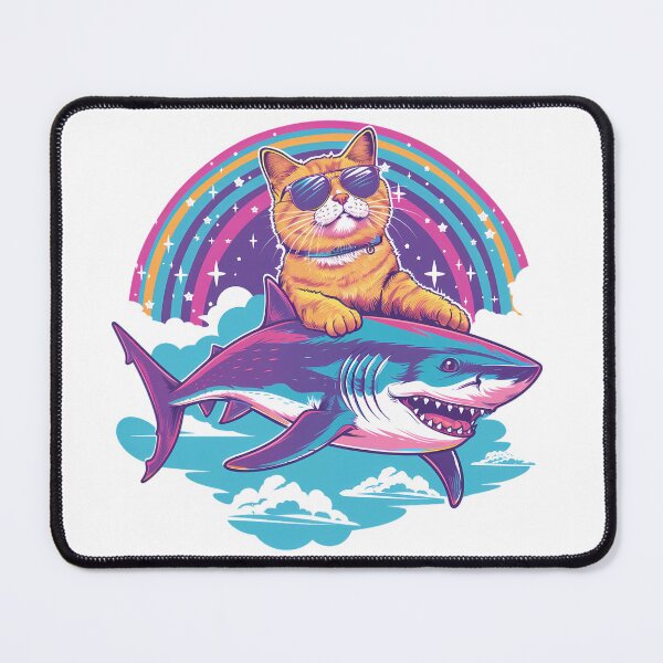 Item preview, Cat Riding Shark Rainbow Shirt designed and sold by PeelZinc.