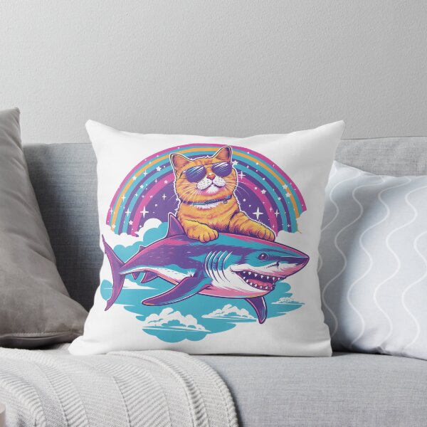 Item preview, Cat Riding Shark Rainbow Shirt designed and sold by PeelZinc.