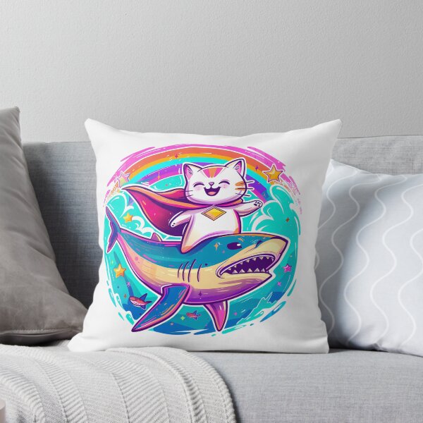 Item preview, Cat Riding Shark Rainbow Shirt designed and sold by PeelZinc.