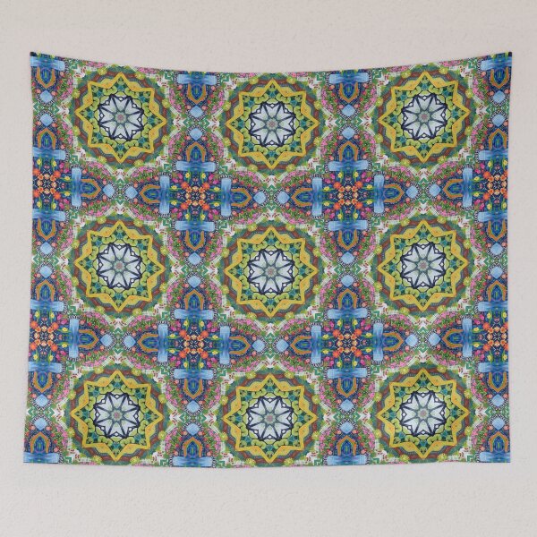Item preview, Colourful Geometric repeating pattern in blue, yellow and red. designed and sold by PrettyPinkSkies.