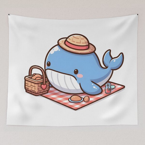 Item preview, Kawaii Whale Going On A Picnic Wearing A Picnic Hat designed and sold by CanvasCutie.
