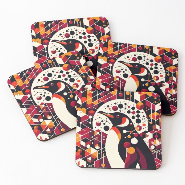 Item preview, Orange Maroon Red Penguin In Geometric Abstract 70s Connected Pattern designed and sold by PenguinForests.