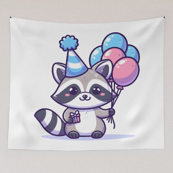 Item preview, Kawaii Raccoon With Party Hat designed and sold by CanvasCutie.