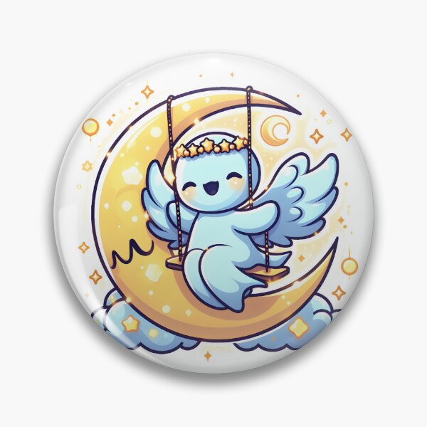 Item preview, Kawaii Luminous Banshee With Celestial Headband Swinging On A Crescent Moon designed and sold by CanvasCutie.