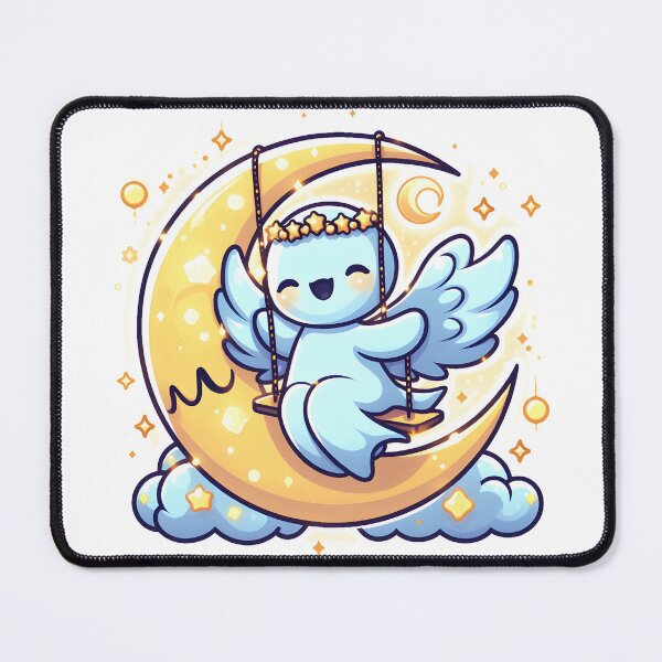 Item preview, Kawaii Luminous Banshee With Celestial Headband Swinging On A Crescent Moon designed and sold by CanvasCutie.