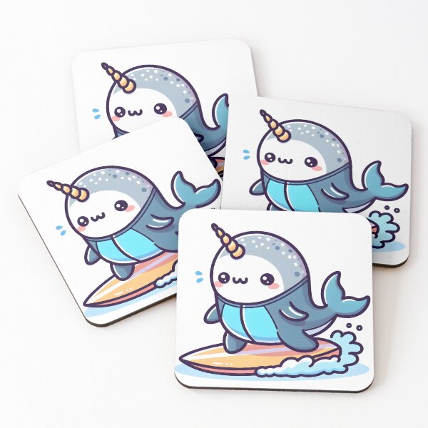 Aperçu de l'œuvre Narval Kawaii : une combinaison et une planche de surf créée et vendue par CanvasCutie.
