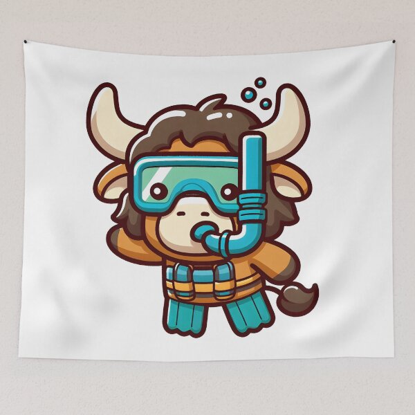 Item preview, Kawaii Curious Minotaur With Snorkel And Goggles designed and sold by CanvasCutie.