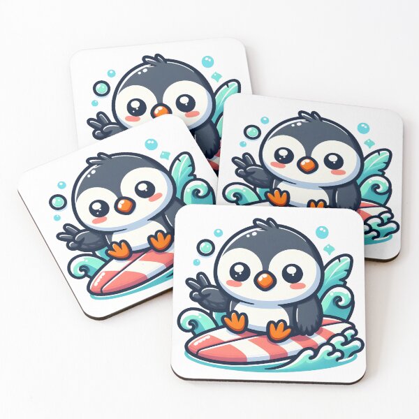 Item preview, Kawaii Puffin With Surfboard designed and sold by CanvasCutie.