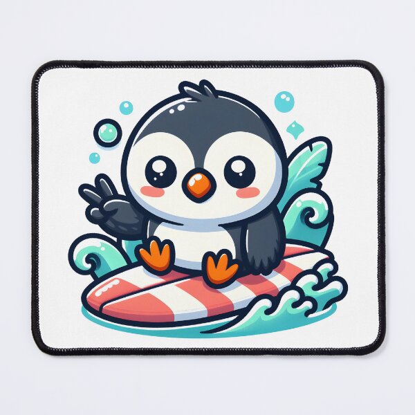 Item preview, Kawaii Puffin With Surfboard designed and sold by CanvasCutie.