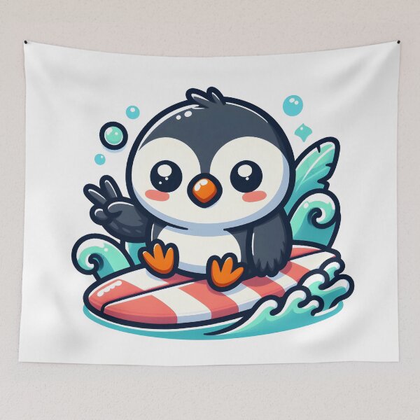 Item preview, Kawaii Puffin With Surfboard designed and sold by CanvasCutie.