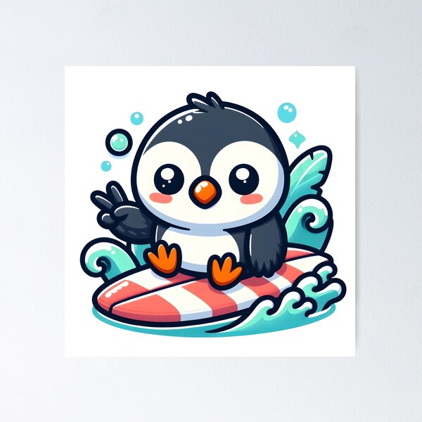 Item preview, Kawaii Puffin With Surfboard designed and sold by CanvasCutie.