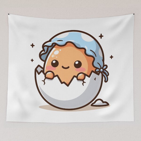 Item preview, Kawaii Egg Peeking Out Of A Cracked Shell Wearing A Baby Bonnet designed and sold by CanvasCutie.
